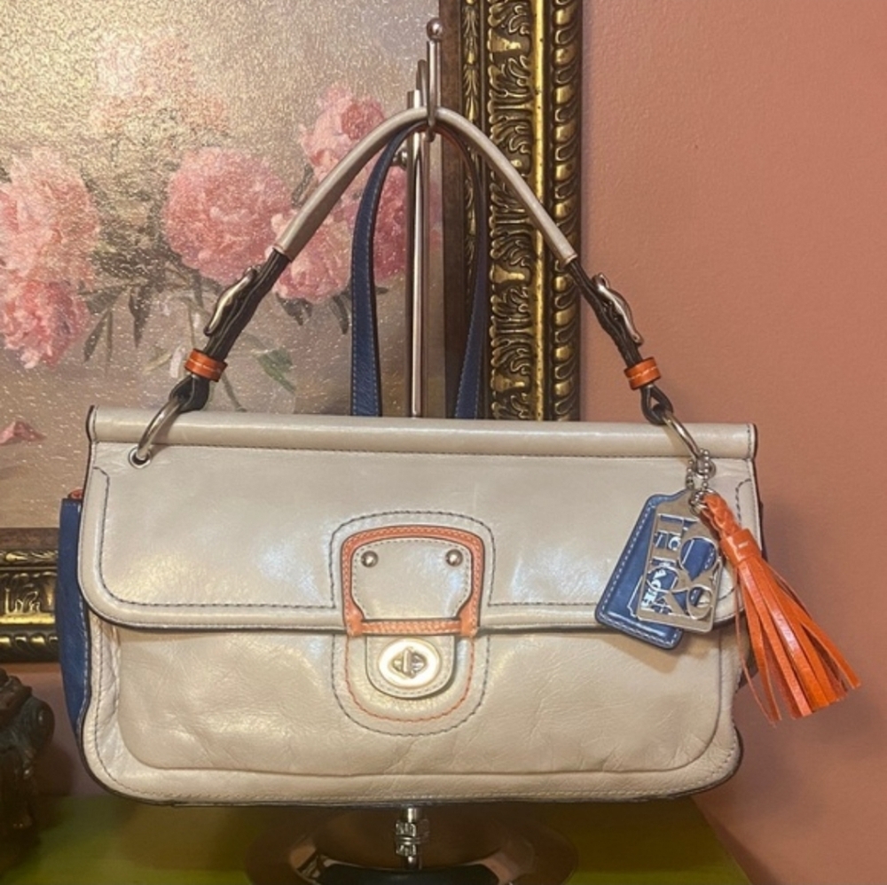 COACH LEGACY-Color Block City Willis Shoulder Crossbody Bag Gray Blue Orange